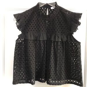 Anine Bing black eyelet ruffle tank blouse Small